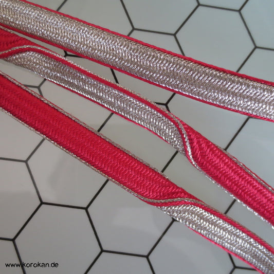 rot - silber Wellenband Obijime, Seide / Lurex