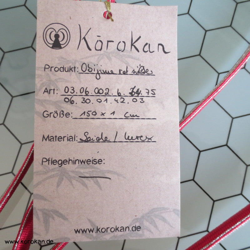 rot - silber Wellenband Obijime, Seide / Lurex