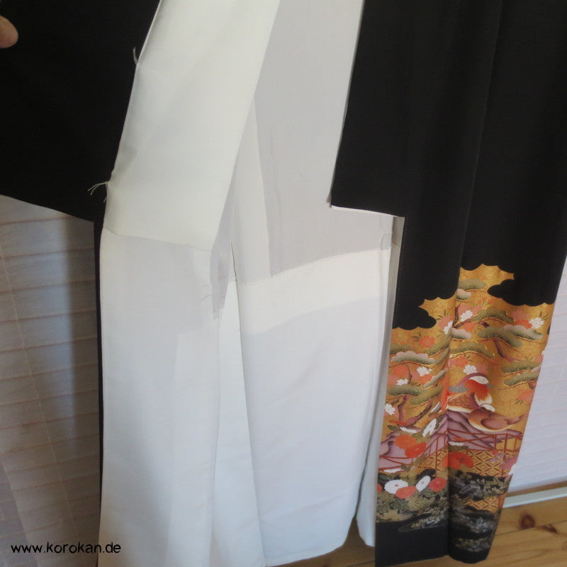 Mandarinentenpaar hinterm Zaun Tomesode Kimono