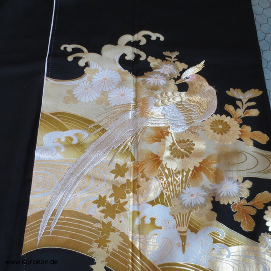 Goldfasan - Blütenstrauß, Welle Tomesode Seiden Kimono