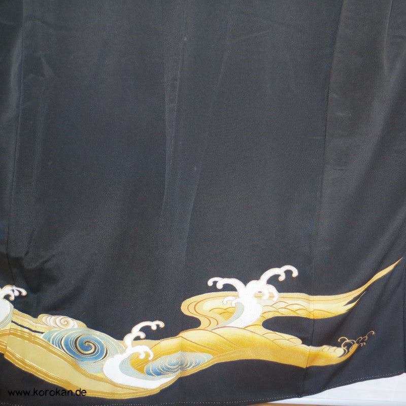 goldgestickter Tsunami Tomesode Seiden Kimono