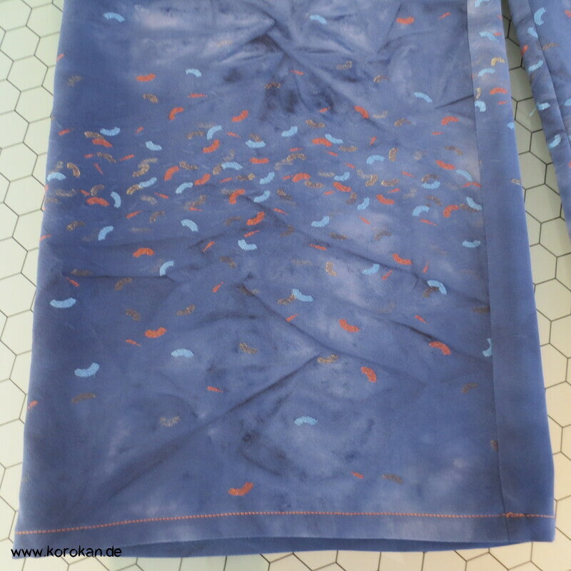 Jeans aus Kimono Seide mit eingewebten Fächern, gebatikt, Gr. 38