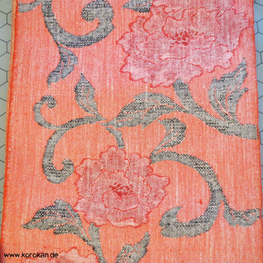 Pfingstrosen Obi grobe Tsumugi Seide - handgewebt