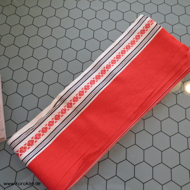 Datejime Kimono Bindeband - rot mit Hakata Streifen