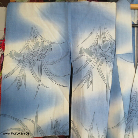 Iris am Fluss Tsumugi japanischer Hitoe Kimono