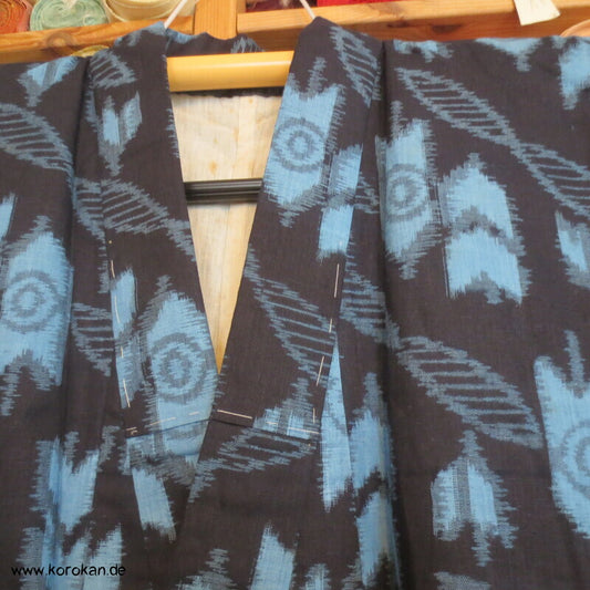 Kurume Kasuri Baumwolle Hitoe Kimono - Pfeilmuster, Boro