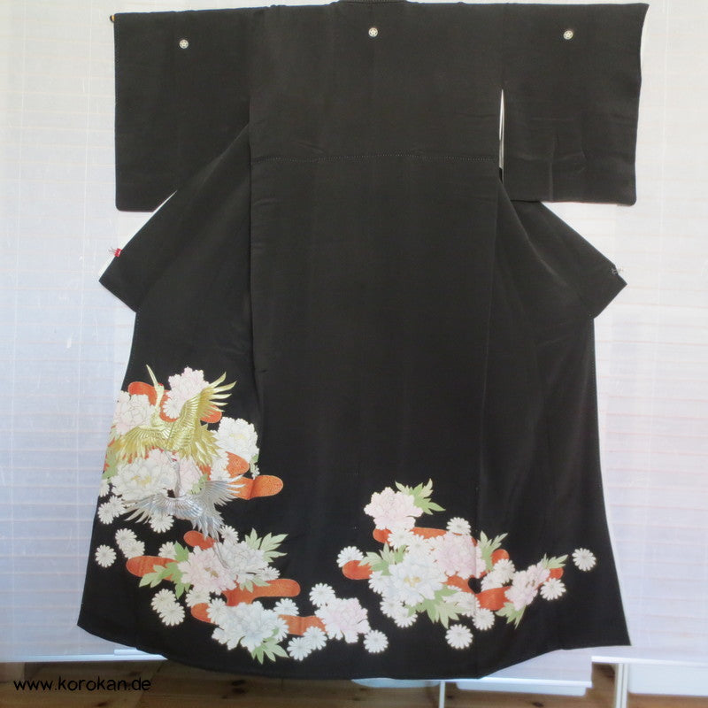 Kraniche Pfingstrosenhintergrund Tomesode seidener Kimono