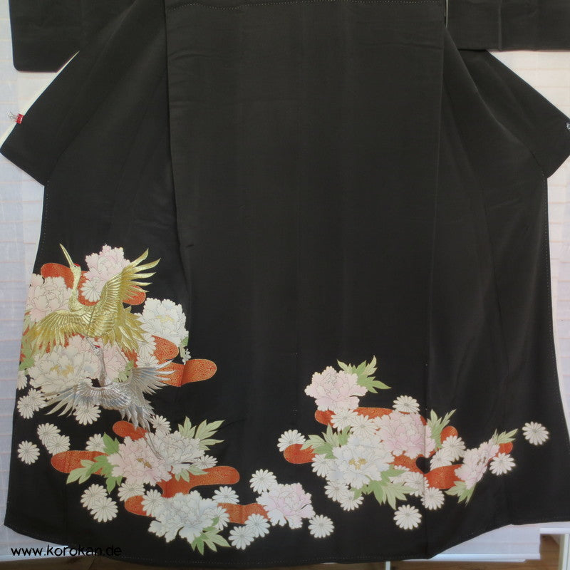 Kraniche Pfingstrosenhintergrund Tomesode seidener Kimono