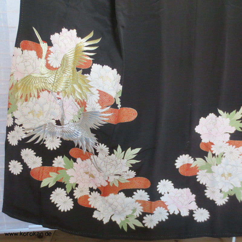 Kraniche Pfingstrosenhintergrund Tomesode seidener Kimono