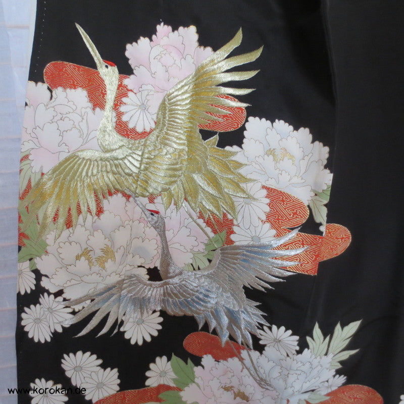 Kraniche Pfingstrosenhintergrund Tomesode seidener Kimono