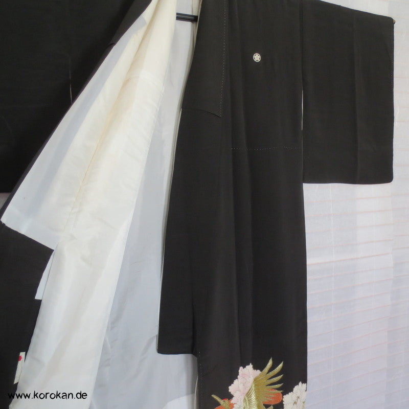 Kraniche Pfingstrosenhintergrund Tomesode seidener Kimono
