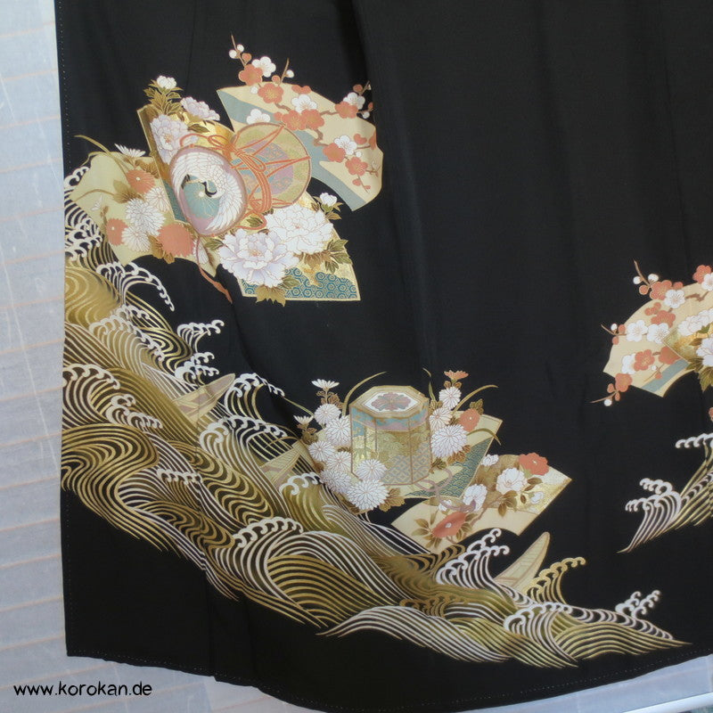Tsunami Wellen mit Phönix Tomesode Seiden Kimono