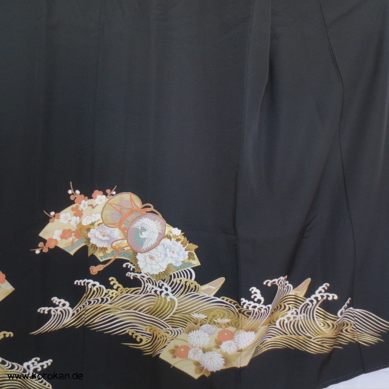 Tsunami Wellen mit Phönix Tomesode Seiden Kimono
