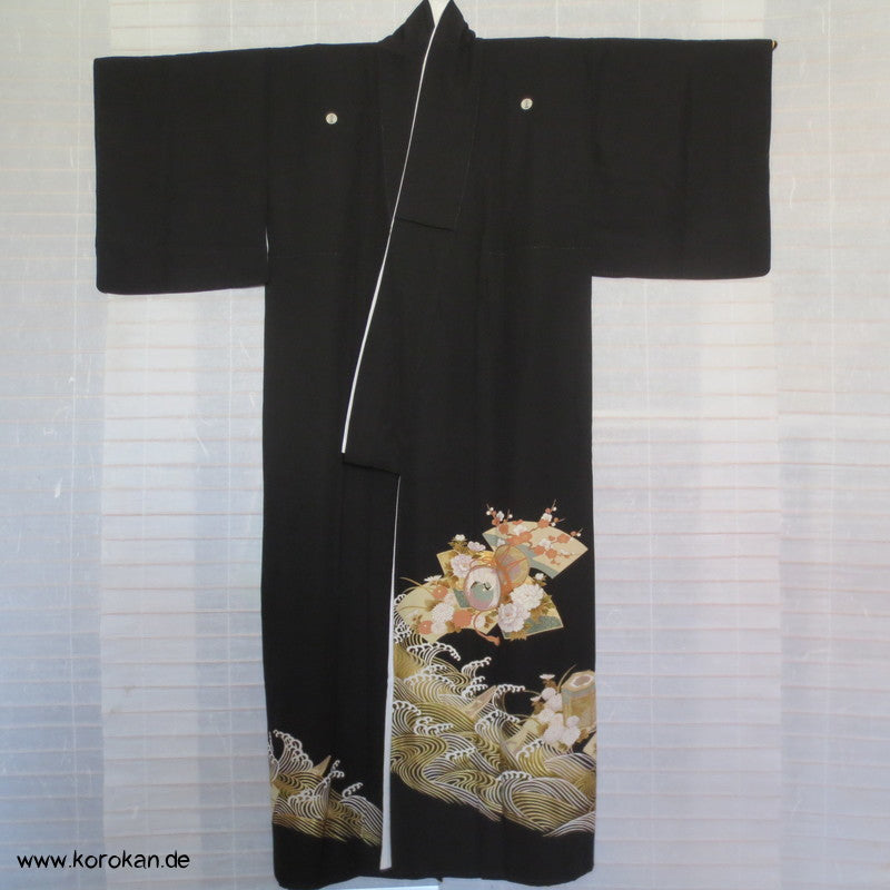 Tsunami Wellen mit Phönix Tomesode Seiden Kimono
