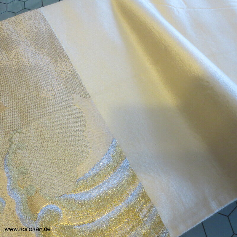 goldene Tsunami Wellen Brokat Fukuro Obi Seidenbrokat Kimonogürtel