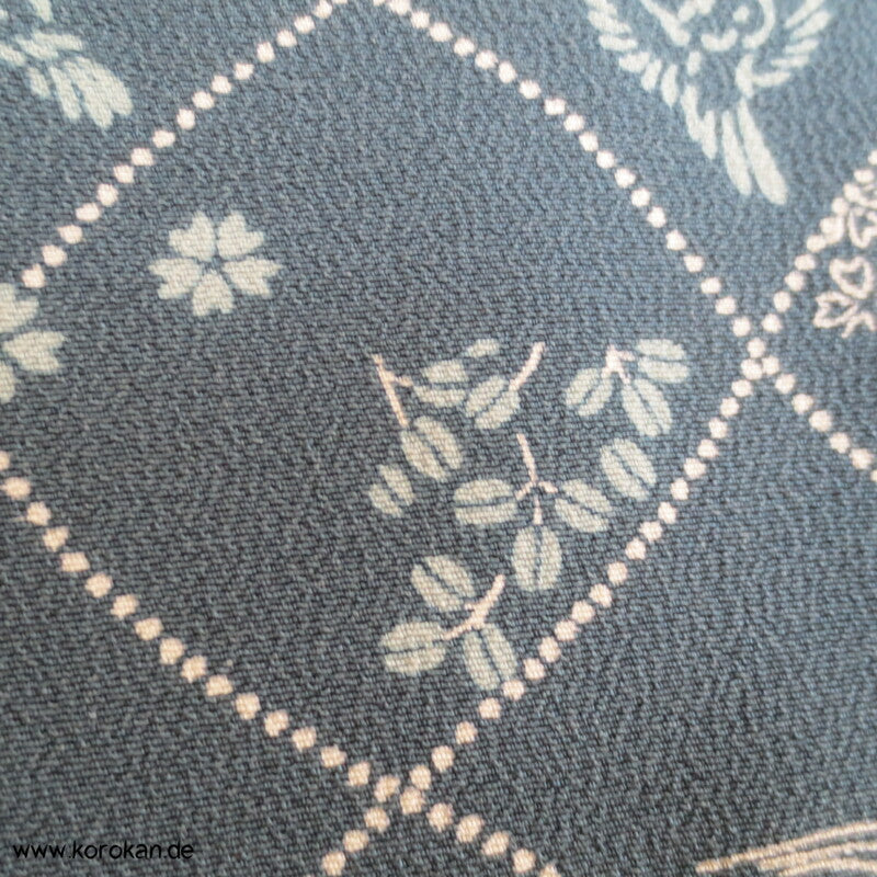 blaugrau, Vögelchen Komon Seiden Kimono - nur als Materiallager
