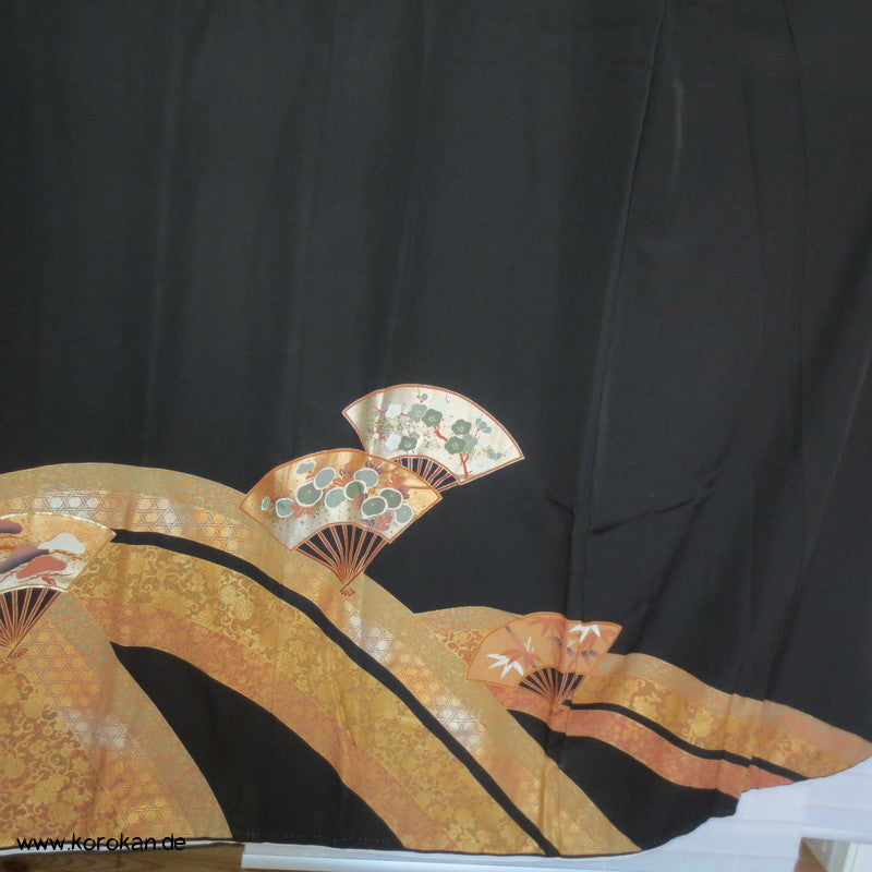 Fächer Goldstickerei Tomesode Seiden Kimono