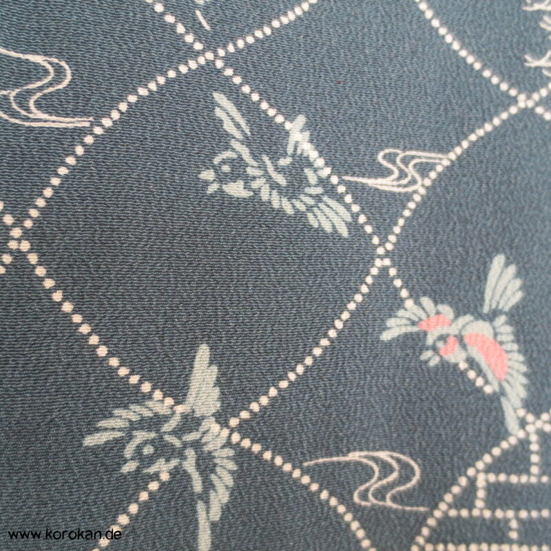 blaugrau, Vögelchen Komon Seiden Kimono - nur als Materiallager