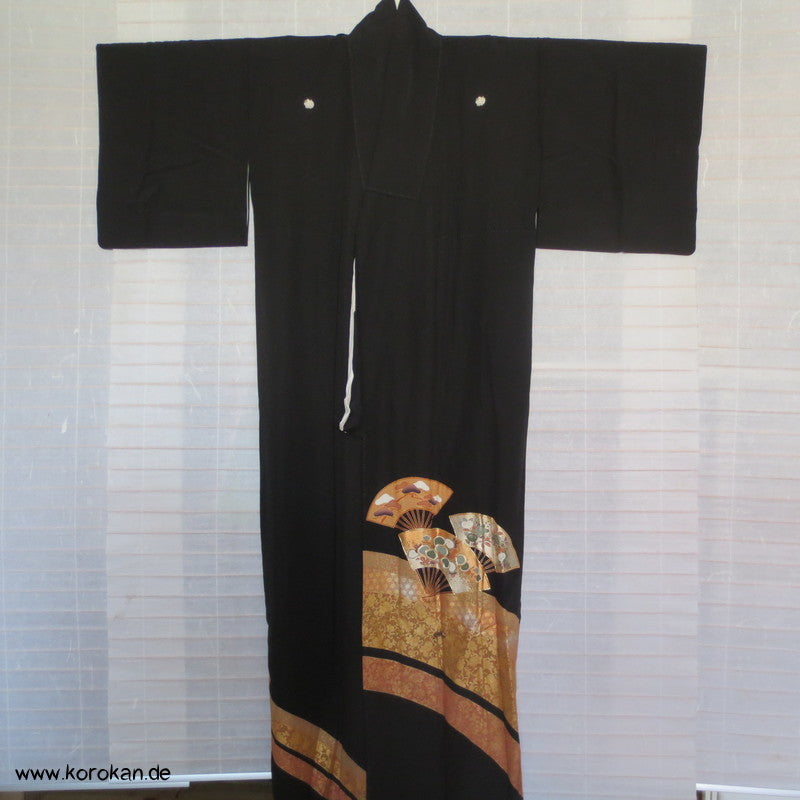Fächer Goldstickerei Tomesode Seiden Kimono
