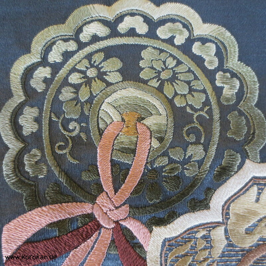 gestickte Spiegel Nagoya Obi bleigrauer Satin Kimonogürtel