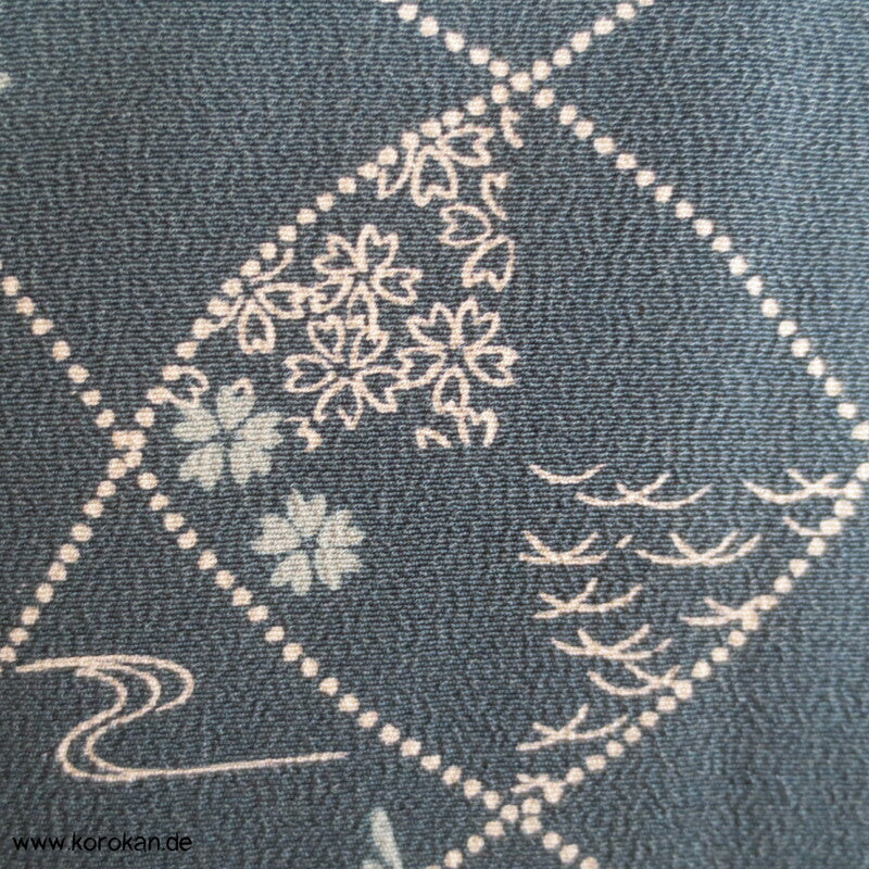 blaugrau, Vögelchen Komon Seiden Kimono - nur als Materiallager