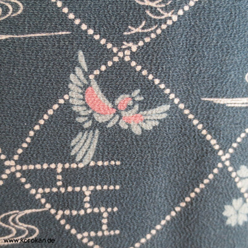 blaugrau, Vögelchen Komon Seiden Kimono - nur als Materiallager