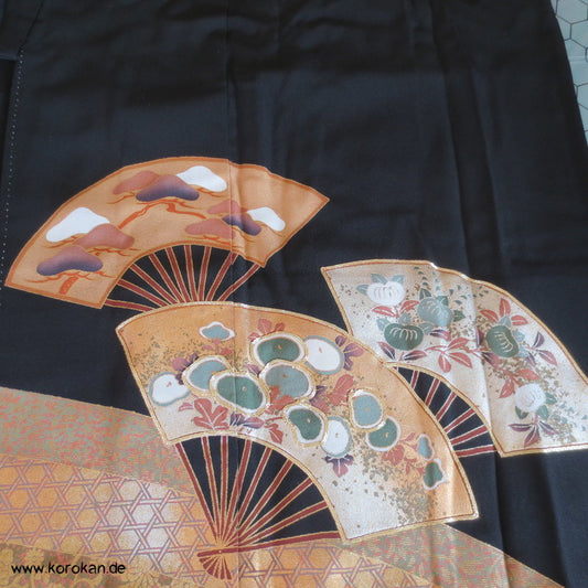 Fächer Goldstickerei Tomesode Seiden Kimono
