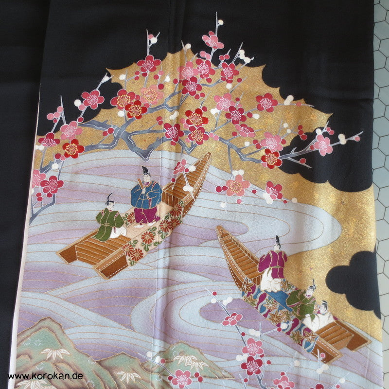 Bootsfahrt unter Kirschzweigen Tomesode Seiden Kimono