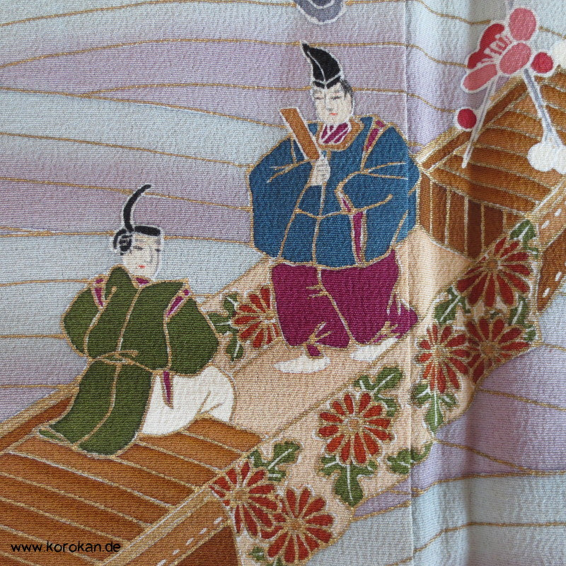 Bootsfahrt unter Kirschzweigen Tomesode Seiden Kimono