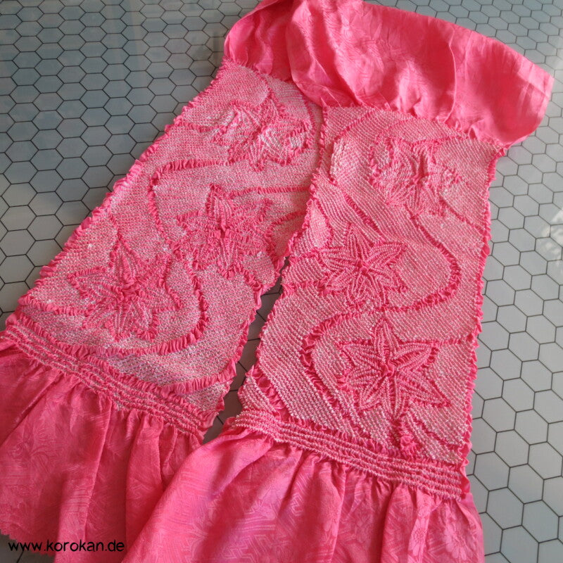 Shibori Sternblumenmuster Seidendamast Obiage, rosa