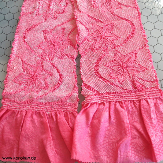 Shibori Sternblumenmuster Seidendamast Obiage, rosa