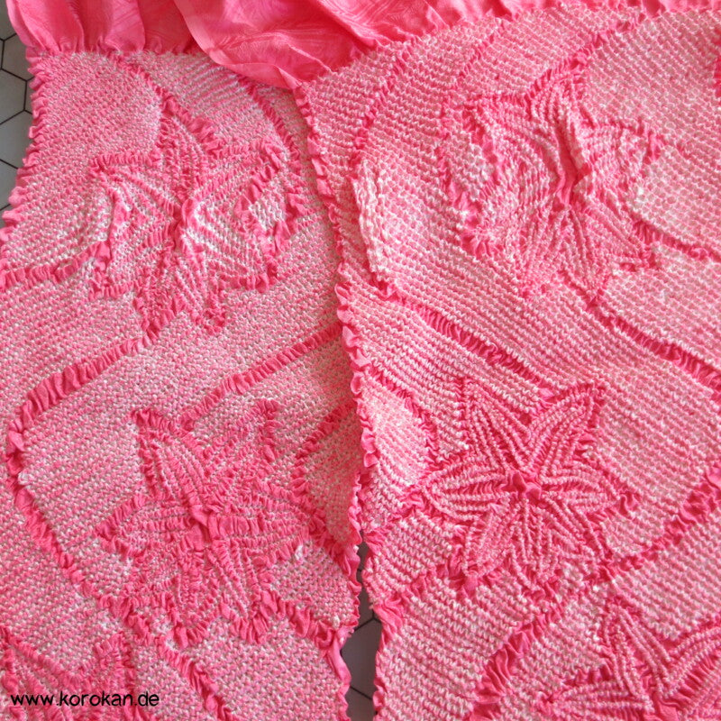 Shibori Sternblumenmuster Seidendamast Obiage, rosa