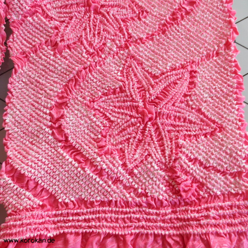 Shibori Sternblumenmuster Seidendamast Obiage, rosa