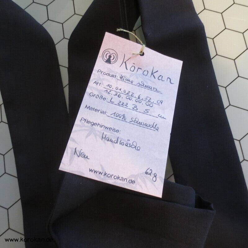 schwarzes Schurwolle Koshihimo Band für Juban/ Kimono