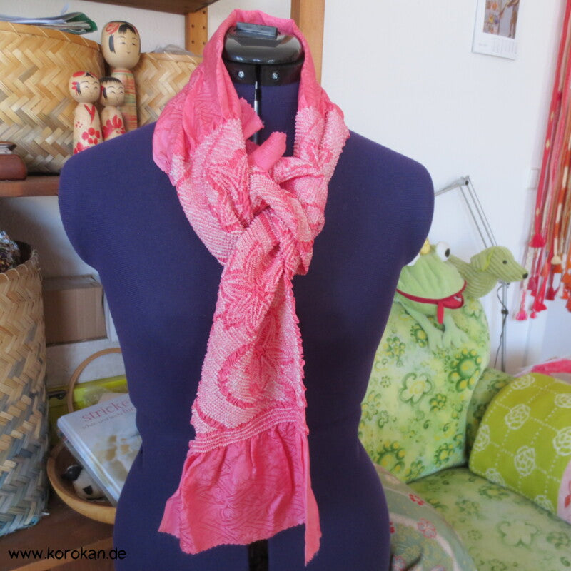 Shibori Sternblumenmuster Seidendamast Obiage, rosa