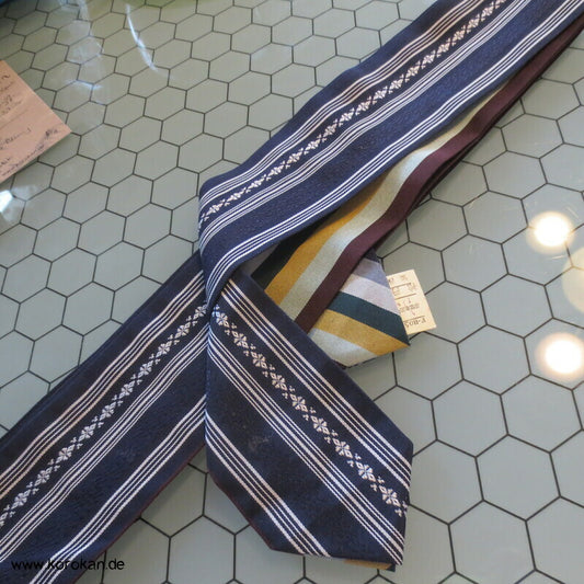 Datejime Seiden Kimono Gürtel Hakata Blau, Rückseite gestreift