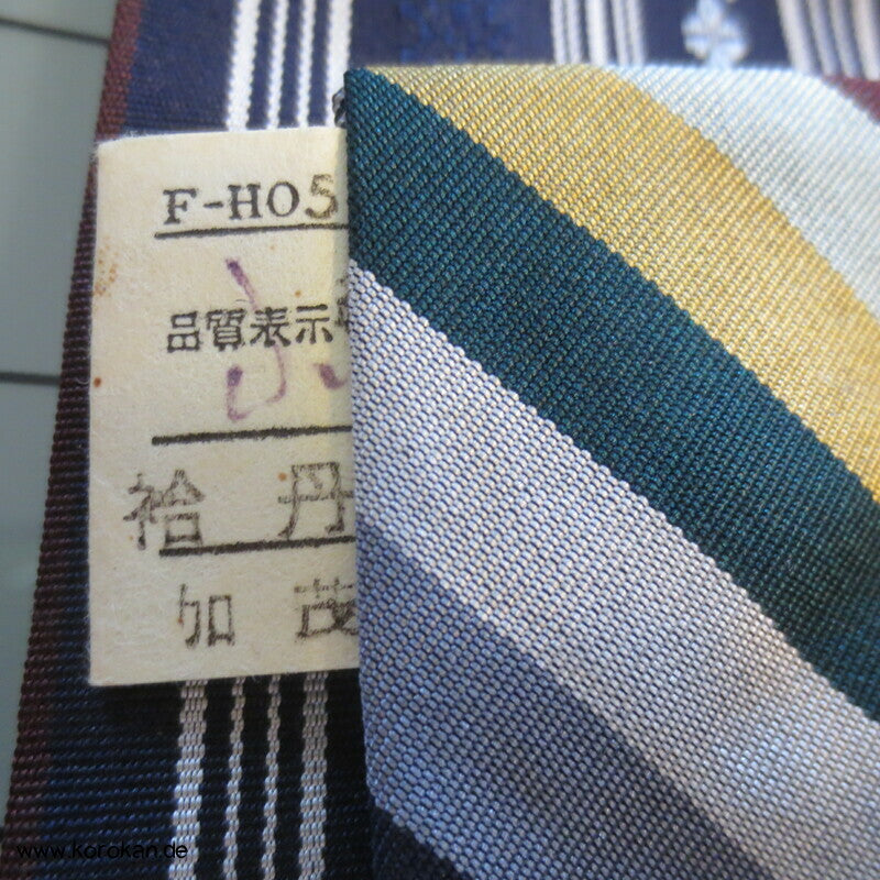 Datejime Seiden Kimono Gürtel Hakata Blau, Rückseite gestreift