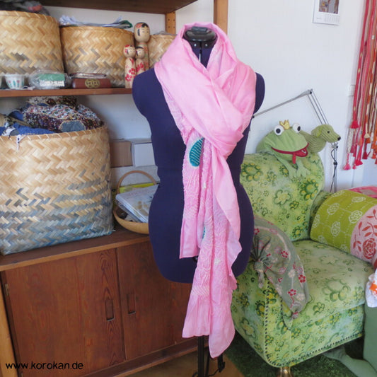 rosa Shibori Seiden Pongé Mädchen Heko Obi - großes Schaltuch