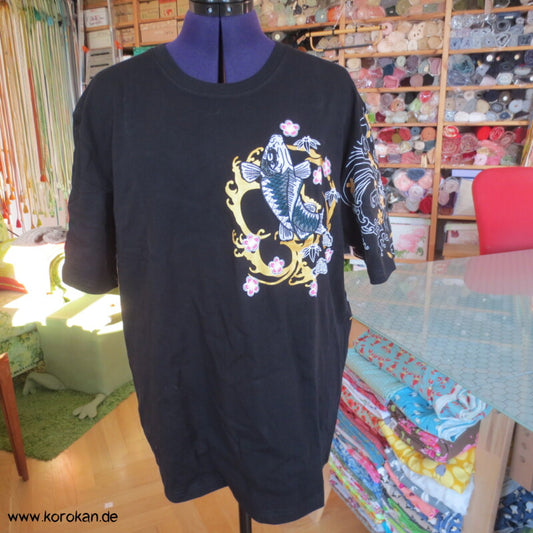 T Shirt mit Rückenmotiv Koi und vorderem Stickerei Koi