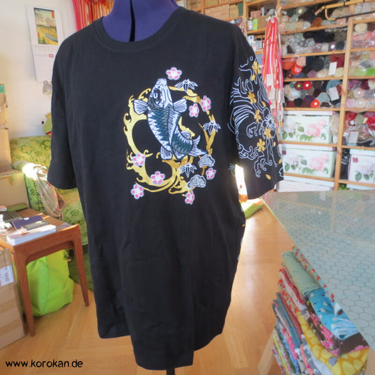 T Shirt mit Rückenmotiv Koi und vorderem Stickerei Koi
