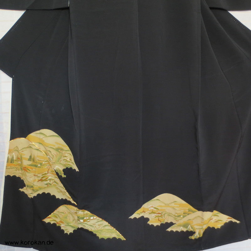 Hügel Landschaft teilbestickter Tomesode Seiden Kimono