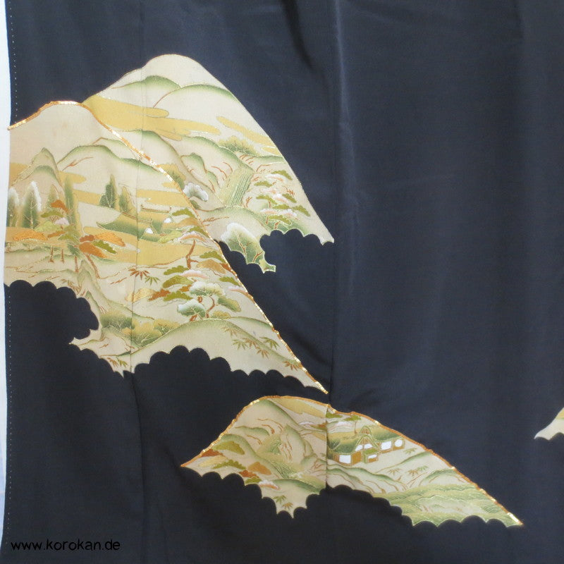 Hügel Landschaft teilbestickter Tomesode Seiden Kimono