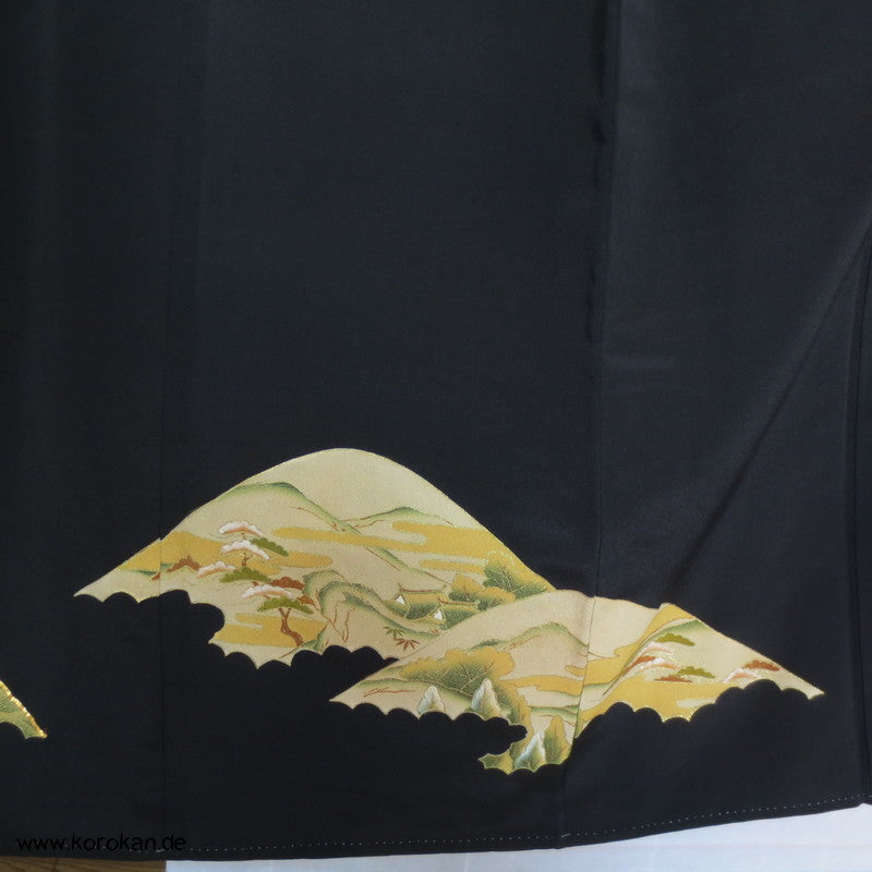 Hügel Landschaft teilbestickter Tomesode Seiden Kimono
