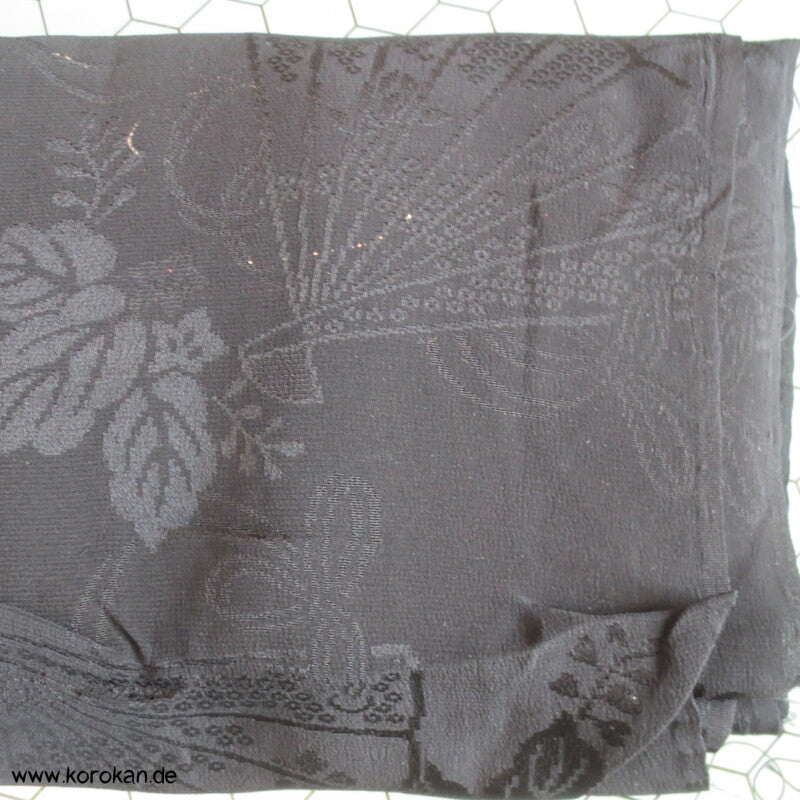 schwarzer Fächer Rinzu Damast Seide Araihari Kimono