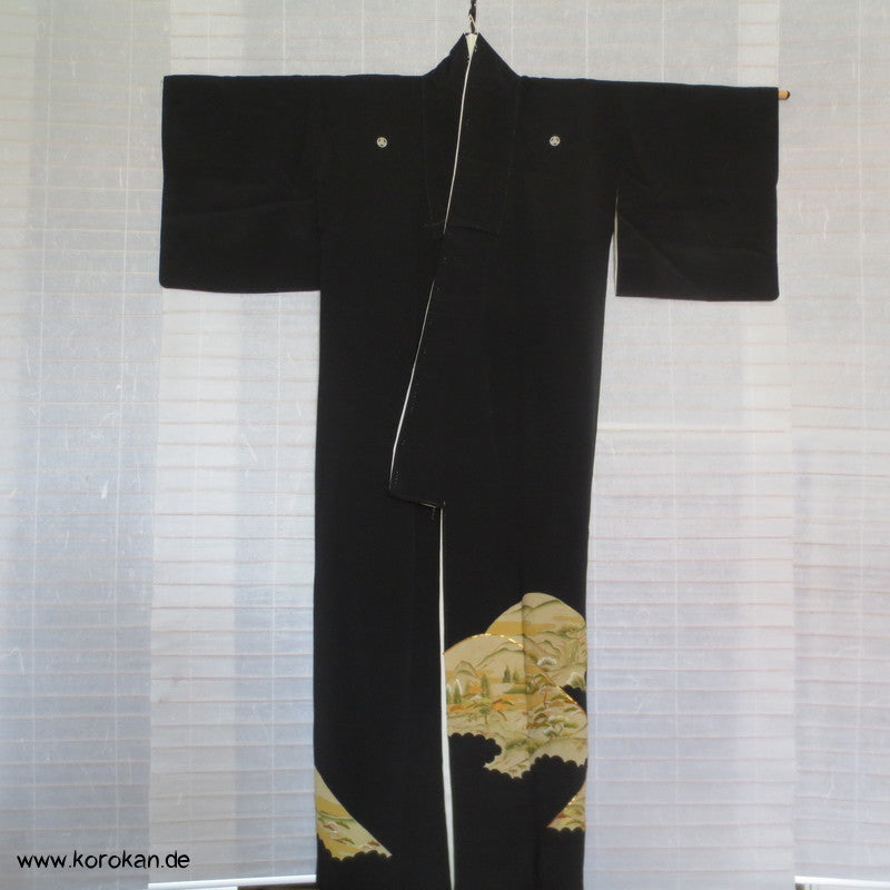 Hügel Landschaft teilbestickter Tomesode Seiden Kimono