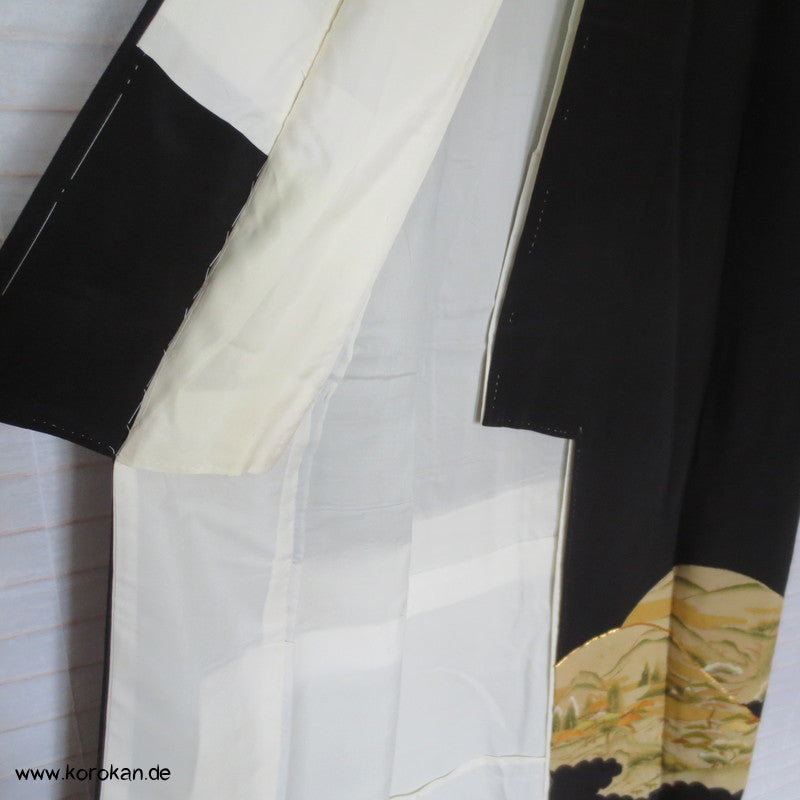 Hügel Landschaft teilbestickter Tomesode Seiden Kimono