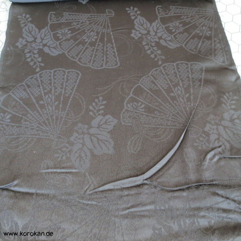 schwarzer Fächer Rinzu Damast Seide Araihari Kimono