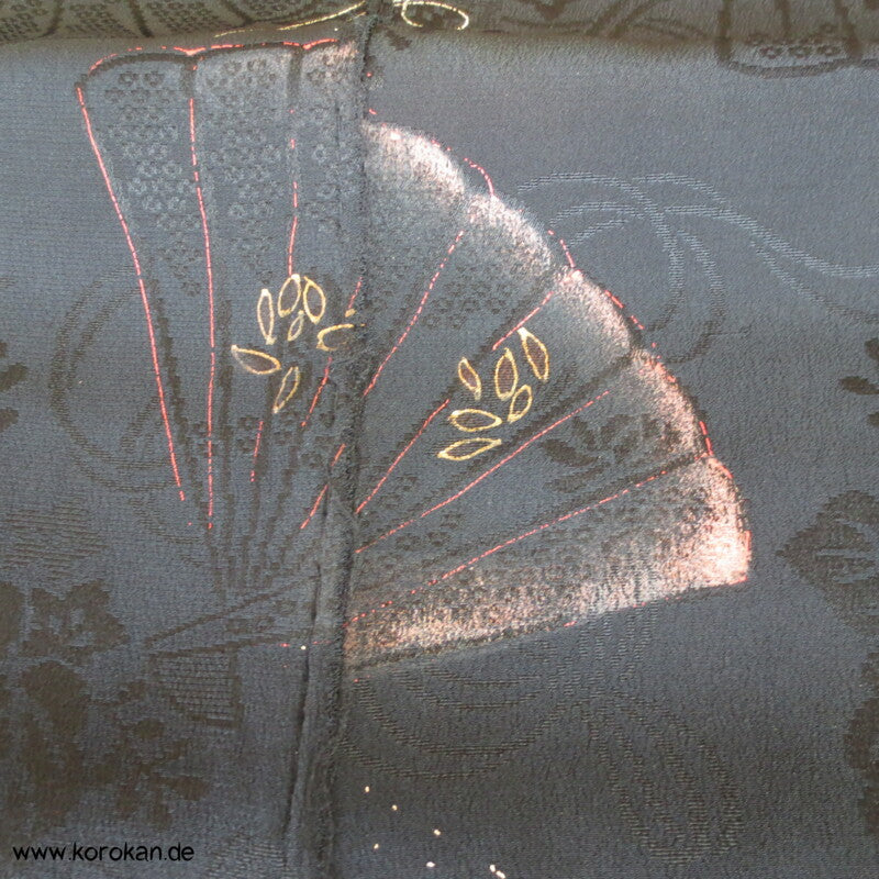 schwarzer Fächer Rinzu Damast Seide Araihari Kimono