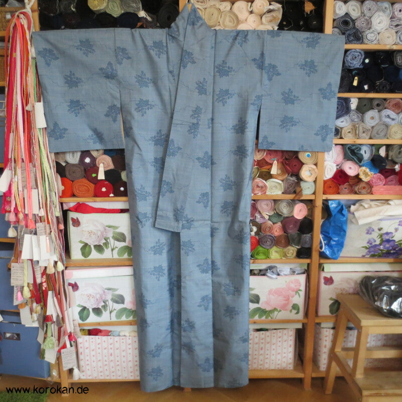bleu Blüten Oshima Tsumugi Seiden Kimono