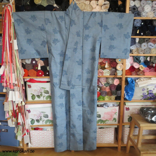 bleu Blüten japanischer Oshima Tsumugi Seiden Kimono